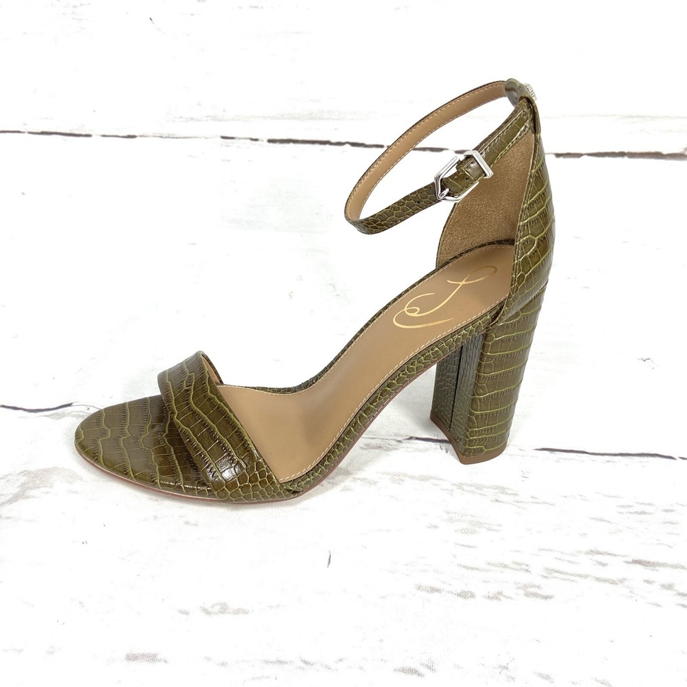 Sam Edelman Shoes Women's 8M Green Yaro Sandals Block Heel Croc Print New